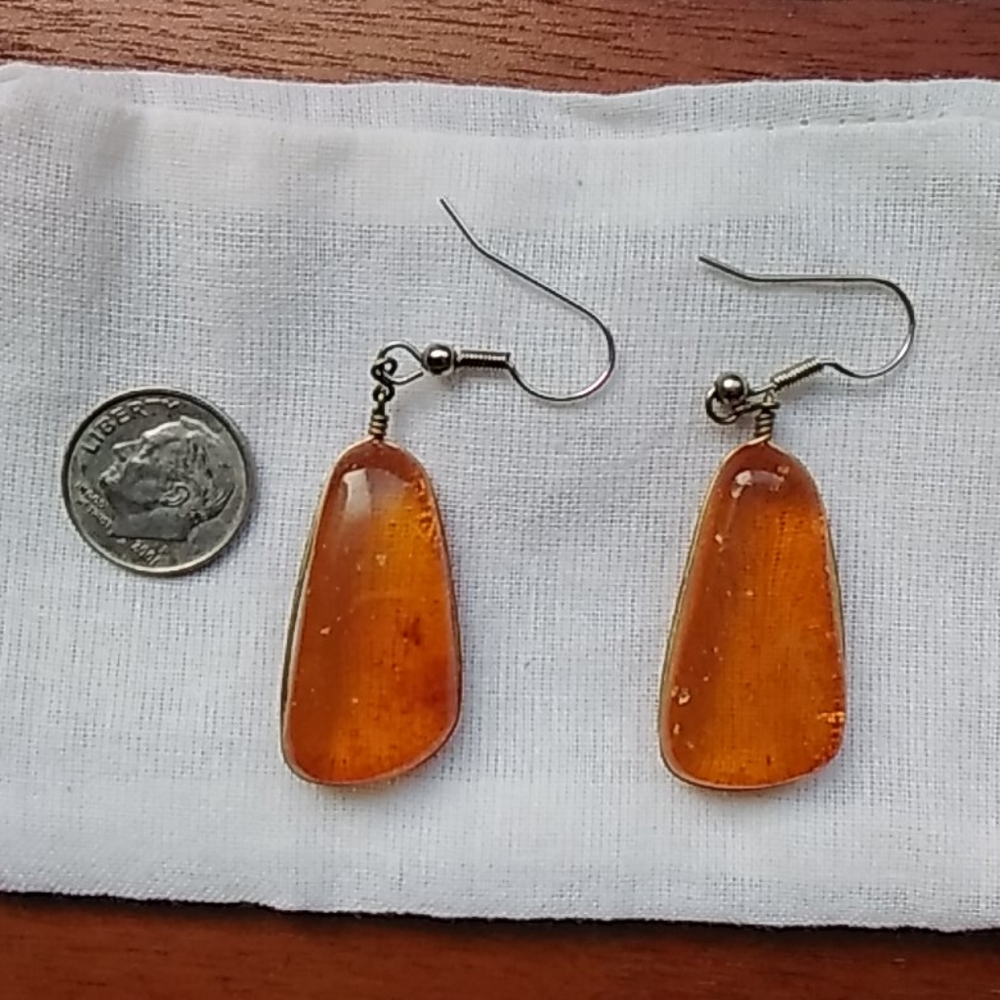 Amber earrings with bug inside!
